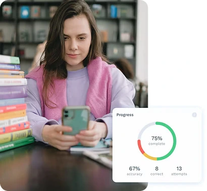 girl with a mobile phone and a bar graph